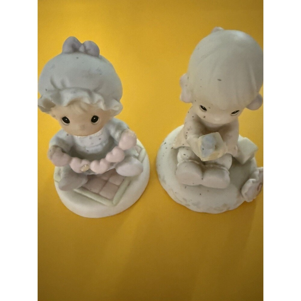 Precious Moments Figurine Set Boy Girl Bisque Porcelain Vintage E6400 Pair